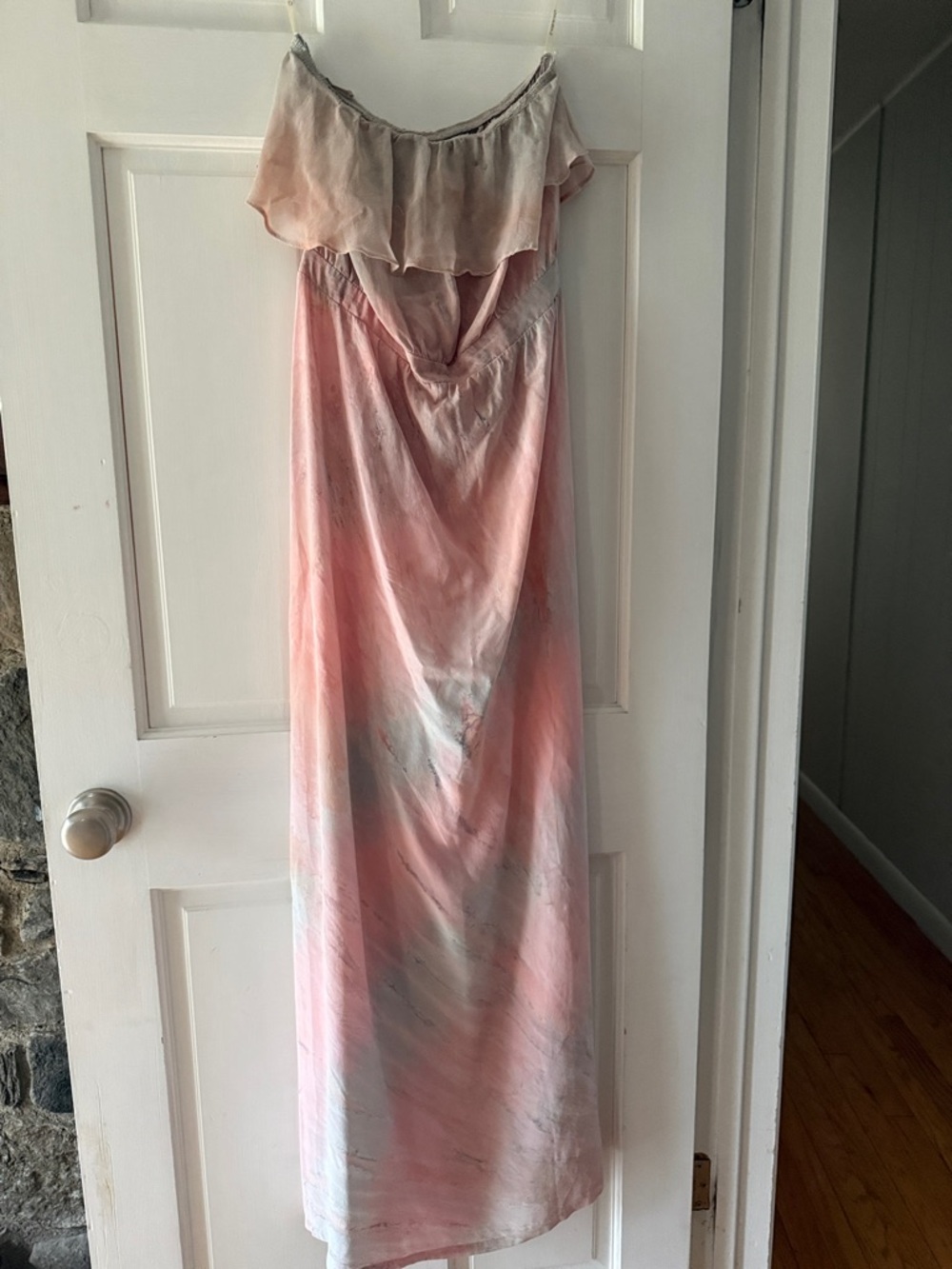 Gypsy 05 Pink and White Strapless Pastel Tie-Dye Maxi Dress